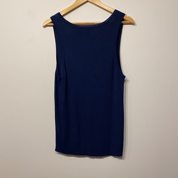 Eloquii Navy Blue Ribbed Stretchy Scoop Neck Tank Top - Picture 3 of 3